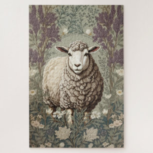 Quebra-cabeça Ovelhas Elegantes Fundo de Flor de Lavanda