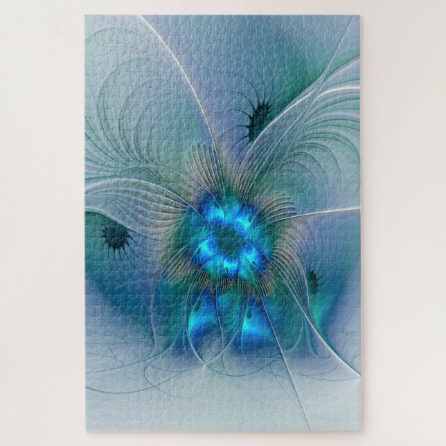 Quebra-cabeça Ovinas de Pé, Fractal Turquesa Azul Abstrato (Vertical)