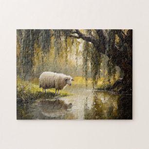 Quebra-cabeça Ovinos Sob Uma Pintura De Árvore Selvagem