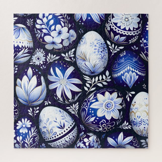 Quebra-cabeça Ovo de Páscoa Floral Azul Escandinavo (Vertical)