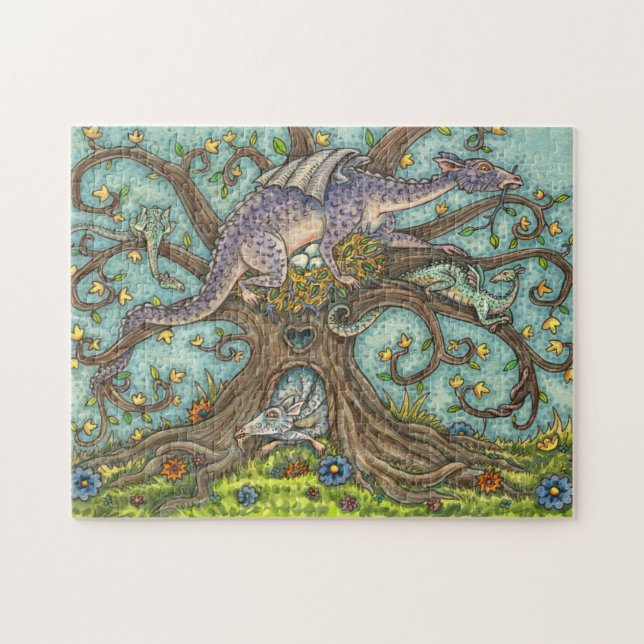 QUEBRA-CABEÇA OVOS DE DRAGÃO, LAIR MEDIEVAL, ARTE FOLK FANTASY (Horizontal)