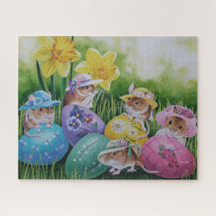 Quebra-cabeça Ovos de Páscoa e Camundongos Arte Aquarela