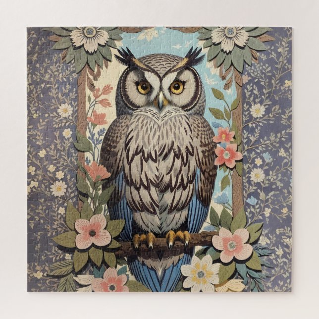 Quebra-cabeça Owl Pastel Floral William Morris Inspirado (Vertical)