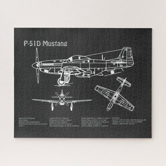 Quebra-cabeça P-51D Mustang - Avião Blueprint PD (Horizontal)