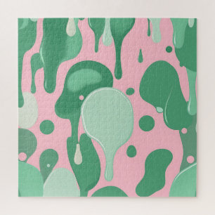Quebra-cabeça Padrão Abstrato de Gotejamento Derretido Rosa Verd