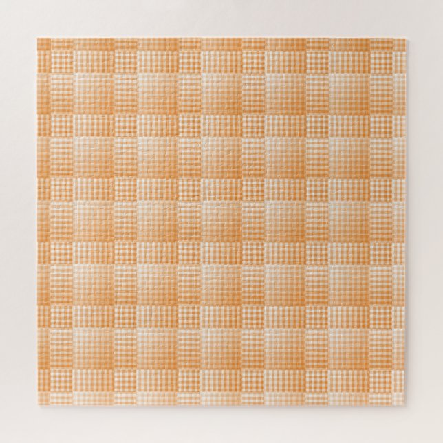 Quebra-cabeça Padrão Abstrato Xadrez Laranja Branco (Horizontal)