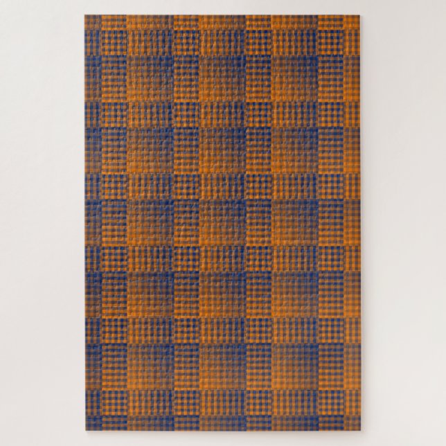 Quebra-cabeça Padrão Abstrato Xadrez Roxo Laranja (Vertical)