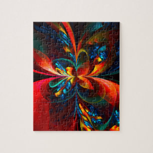 Quebra-cabeça Padrão Azul Laranja-Abstrato Floral Moderno #14