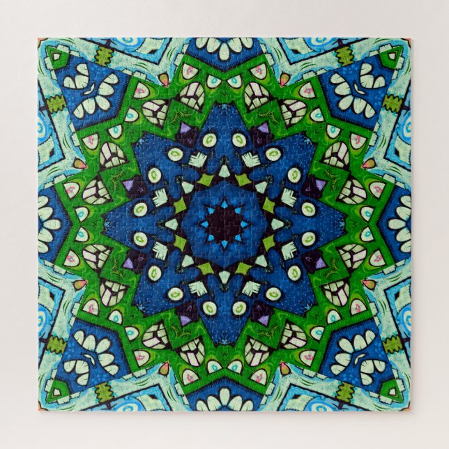 Quebra-cabeça Padrão Azul Verde-Mosaico Mandala Retro (Vertical)