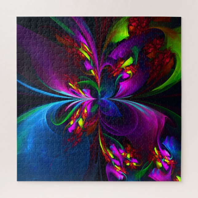 Quebra-cabeça Padrão Azul Vermelho Abstrato Floral Moderno #15 (Vertical)