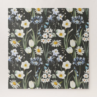 Quebra-cabeça Padrão botânico de aquarela, primavera floral.