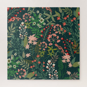 Quebra-cabeça Padrão Botânico Floral Escuro Sem Vista
