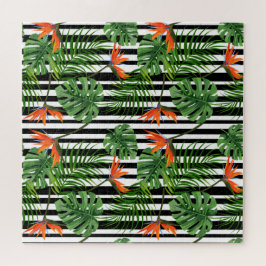 Quebra-cabeça Padrão Botânico Listrado de Monstera Tropical