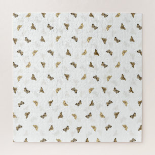 Quebra-cabeça Padrão Branco das Borboletas do Ouro Elegante