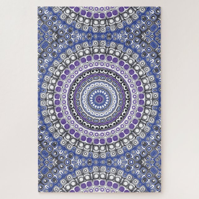 Quebra-cabeça Padrão Circular Geométrico Mandala Azul e Roxo (Vertical)