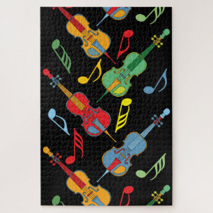 Quebra-cabeça Padrão Colorido de Cellos e Notas de Música