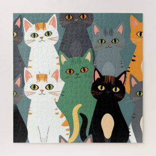 Quebra-cabeça Padrão Colorido de Gatos de Desenho Animado em Mul