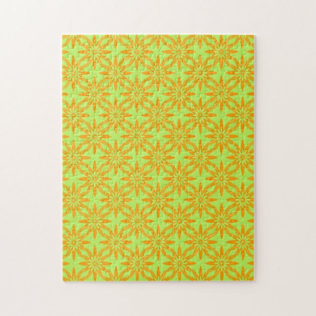 Quebra-cabeça Padrão contínuo de flor verde laranja (Vertical)