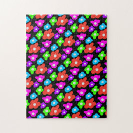 Quebra-cabeça Padrão das flores coloridas do arco-íris preto ret