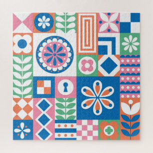 Quebra-cabeça Padrão de Abstrato Floral Folk Escandinavo