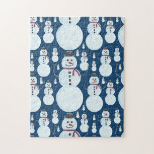 Quebra-cabeça Padrão de Aquarela Azul Snowman, Gelado, Gelado