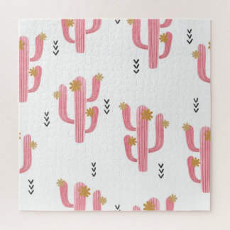 Quebra-cabeça Padrão de Aquarela do Cactus Rosa Vintage