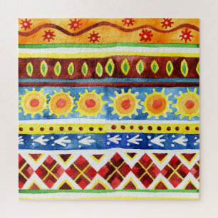 Quebra-cabeça Padrão de Aquarela Étnica Pintada à Mão