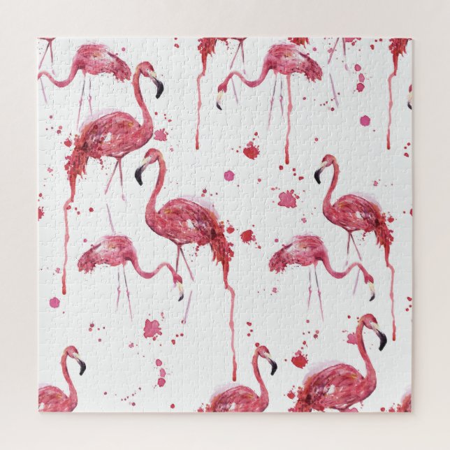 Quebra-cabeça Padrão de aquarela Flamingo, design vibrante. (Vertical)