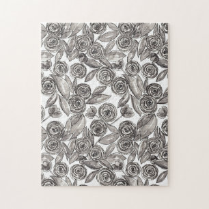 Quebra-cabeça Padrão de Aquarela Floral Branca Moderna