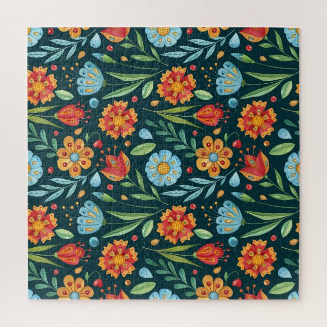 Quebra-cabeça Padrão de Aquarela Ilustrada À Mão (Vertical)