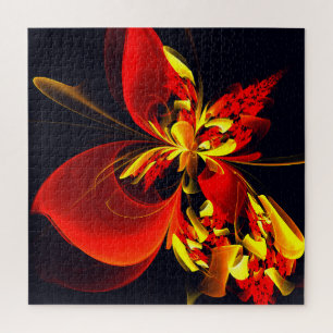 Quebra-cabeça Padrão de Arte Abstrata Floral Amarelo Vermelho Mo