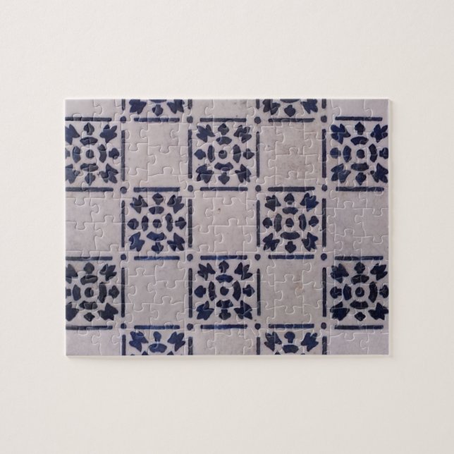 Quebra-cabeça Padrão de Arte Antiquada Azul do Azulejo Delft (Horizontal)