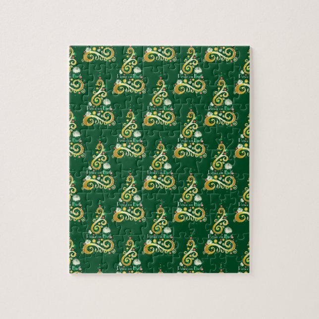 Quebra-cabeça Padrão de árvore de Natal abstrato verde e dourado (Vertical)