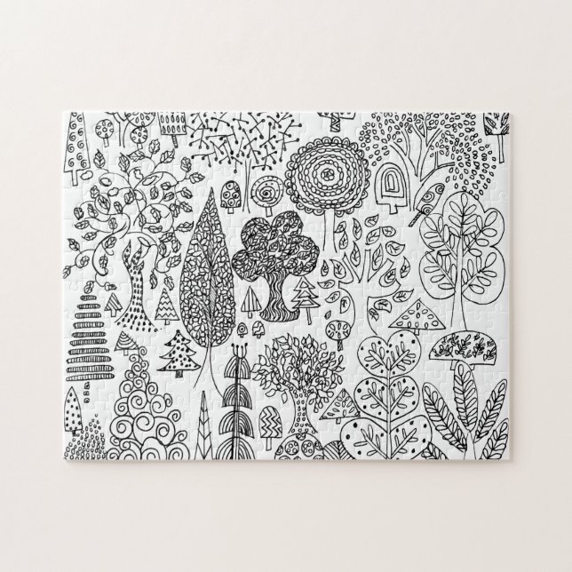 Quebra-cabeça Padrão de árvore decorativa preta e branca moderna (Horizontal)