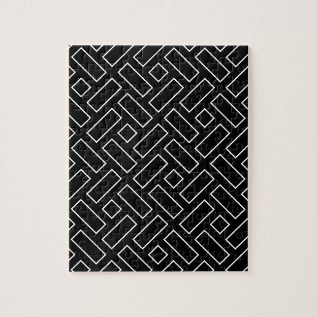 Quebra-cabeça Padrão de Bloco Linear Preto e Branco - Preto (Vertical)