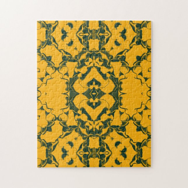Quebra-cabeça Padrão de caleidoscópio em renda verde e dourado (Vertical)