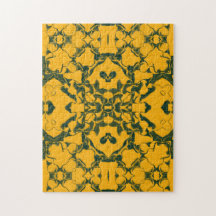 Padrão de caleidoscópio rendado verde e dourado