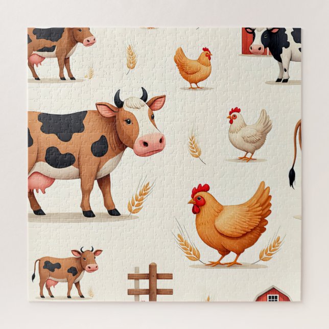 Quebra-cabeça Padrão de Celeiro de Animais de Fazenda Fofos (Vertical)