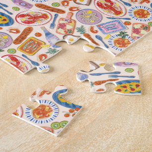 Quebra-cabeça Padrão de Comida em Aquarela Lagosta Camarão Ostra