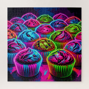 Quebra-cabeça Padrão de Cupcakes com Brilho Neon