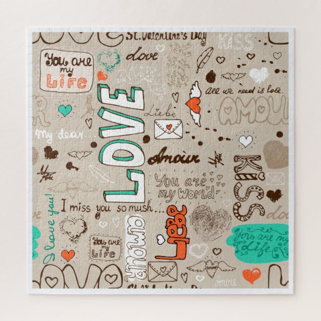 Quebra-cabeça Padrão de Desenho de Citações de Amor (Vertical)