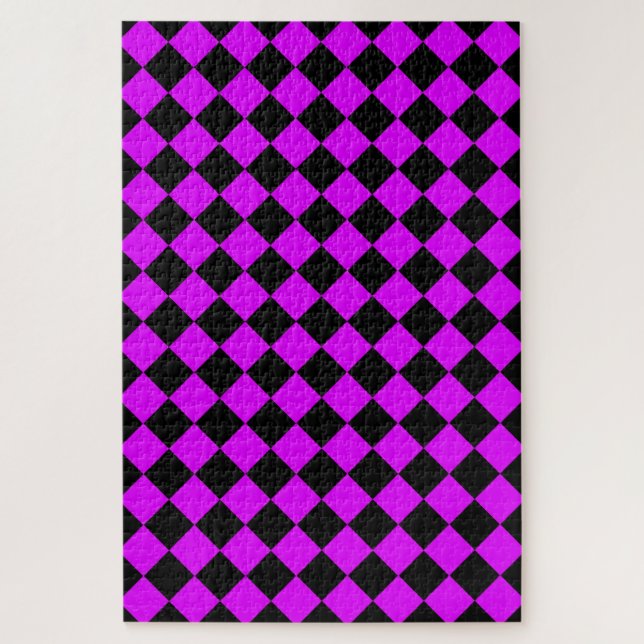 Quebra-cabeça Padrão de diamante xadrez preto roxo (Vertical)