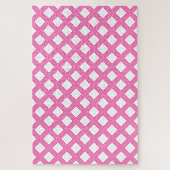 Quebra-cabeça Padrão de Diamante Xadrez Rosa Branco (Vertical)