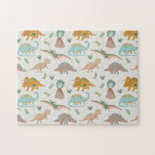 Quebra-cabeça Padrão de Dinossauros Desenhado à Mão Boho para Cr