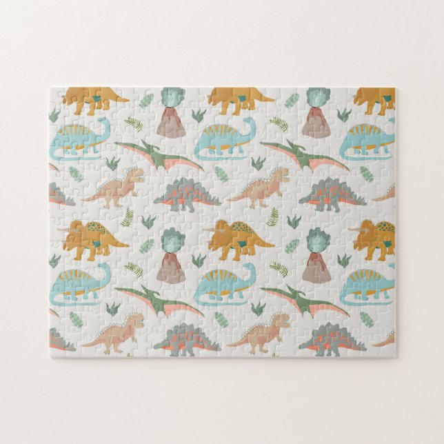Quebra-cabeça Padrão de Dinossauros Desenhado à Mão Boho para Cr (Horizontal)