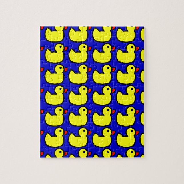 Quebra-cabeça Padrão de Ducky Amarelo Brito Brilhante em Azul (Vertical)