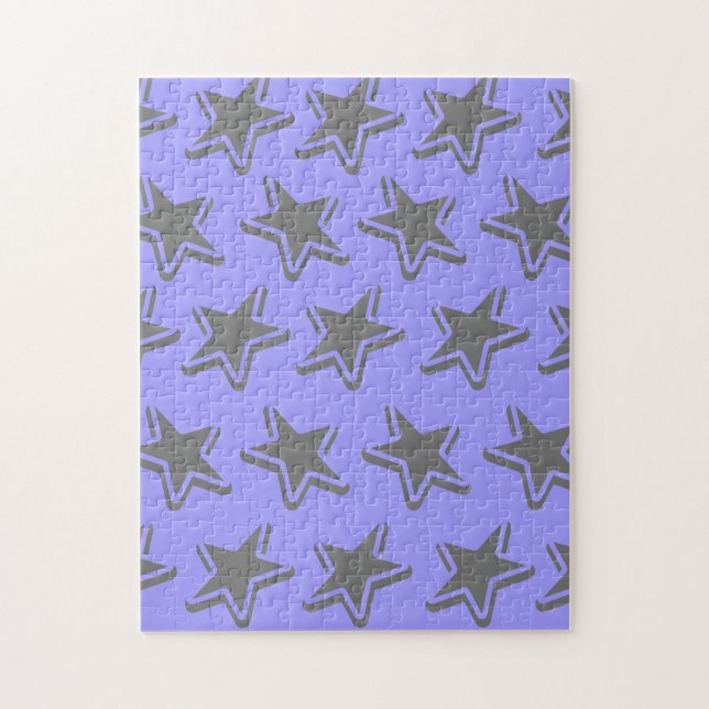Quebra-cabeça Padrão de Estrelas Cinzas em Estilo Retro Azul Sem (Vertical)