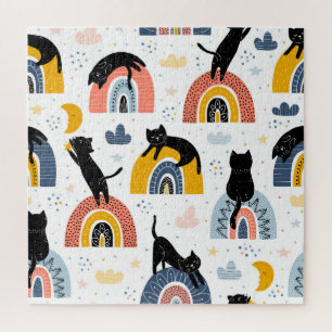 Quebra-cabeça Padrão de Fantasia de Gatos Negros