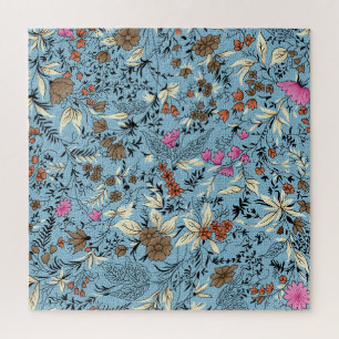 Quebra-cabeça Padrão de flor de vindima, fundo azul.