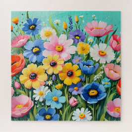 Quebra-cabeça Padrão de Flores de Primavera Vibrantes em Aquarel